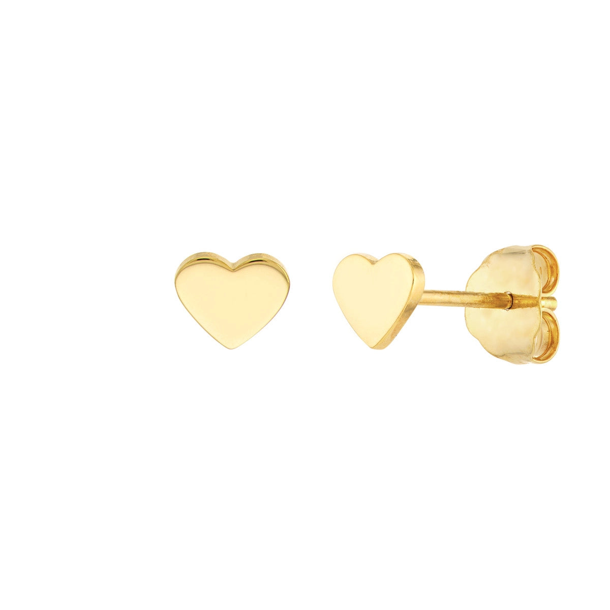 Minimalist Stud Earrings For Work-14K Yellow Gold Flat Heart Stud Earrings