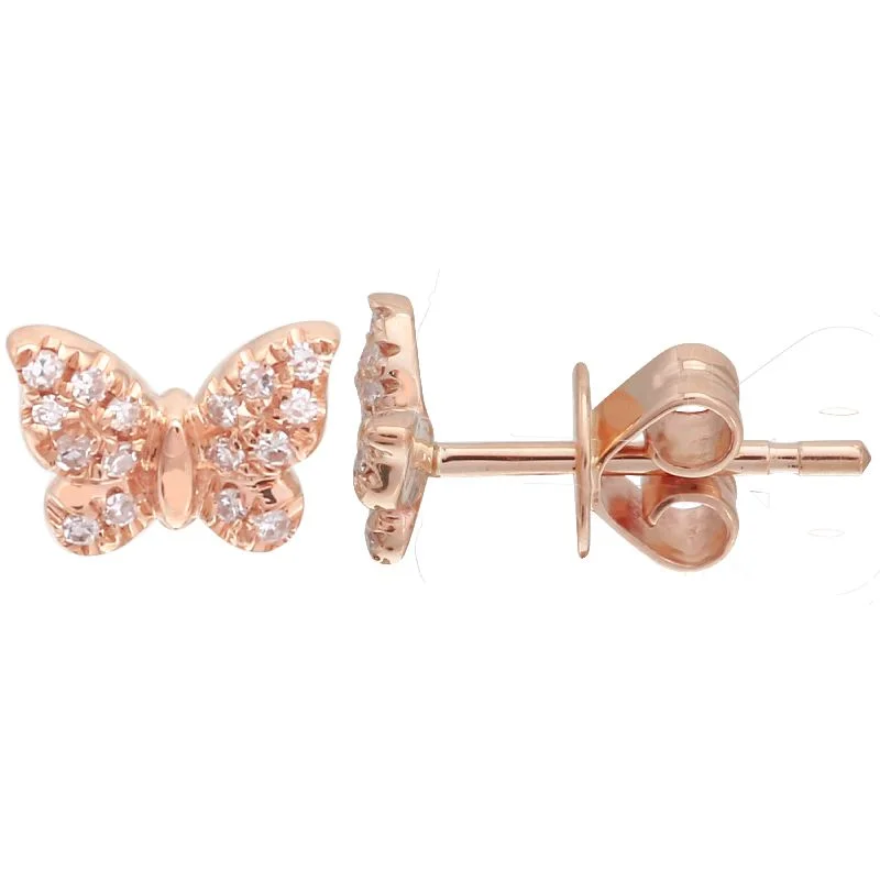 Stylish Dangle Earrings For Every Day-14K Rose Gold Mini Butterfly Diamond Earrings