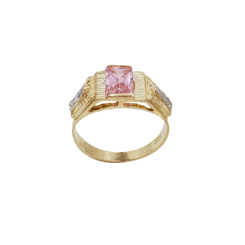 Custom Wedding Rings For Unique Designs-Zirconia Virgin Mary Pink Ring (14K)