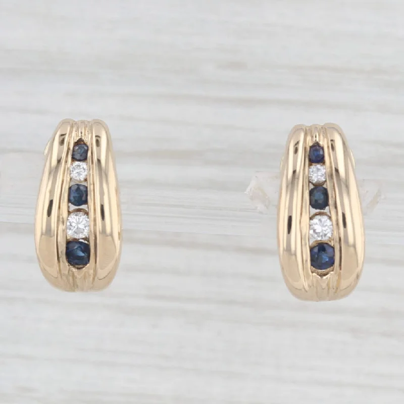 Stunning Drop Earrings For Evening Wear-0.46ctw Blue Sapphire Diamond J-Hook Earrings 14k Gold Drops Omega Backs