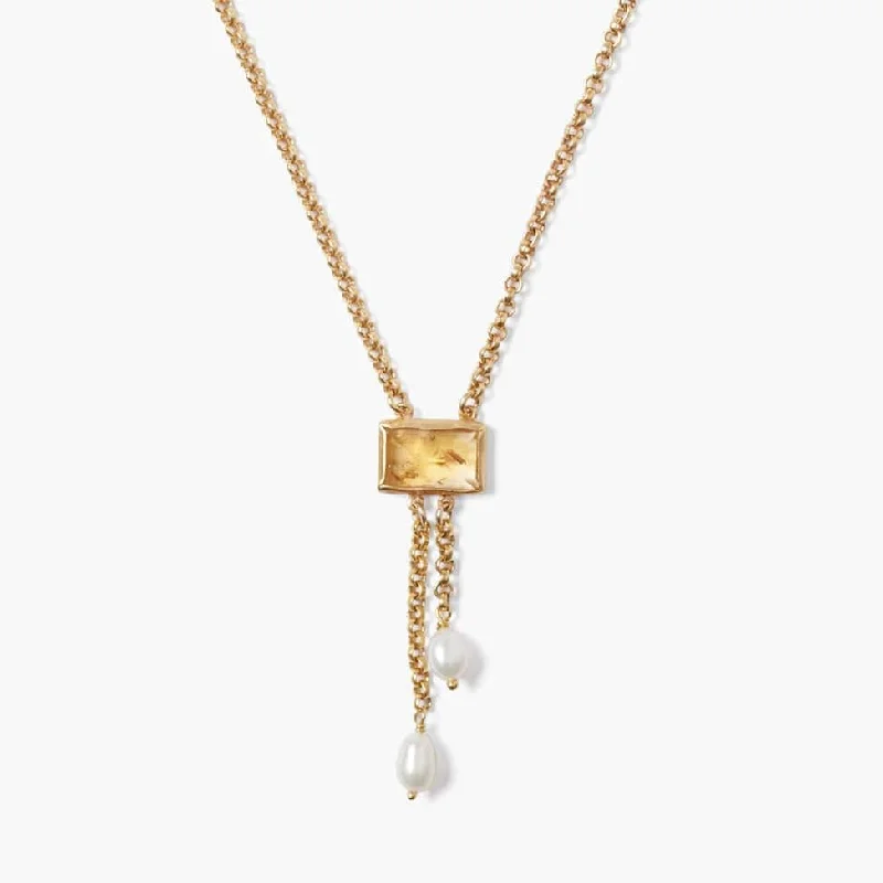 Large Pendant Necklaces For Bold Fashion-Citrine Tab Pearl Drop Necklace