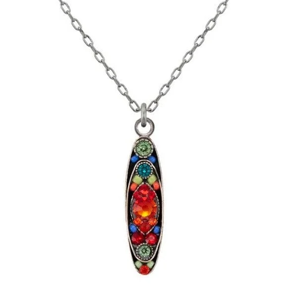 Custom Initial Necklaces For Unique Gifts-Multicolor Sparkle Long Oval Pendant Necklace