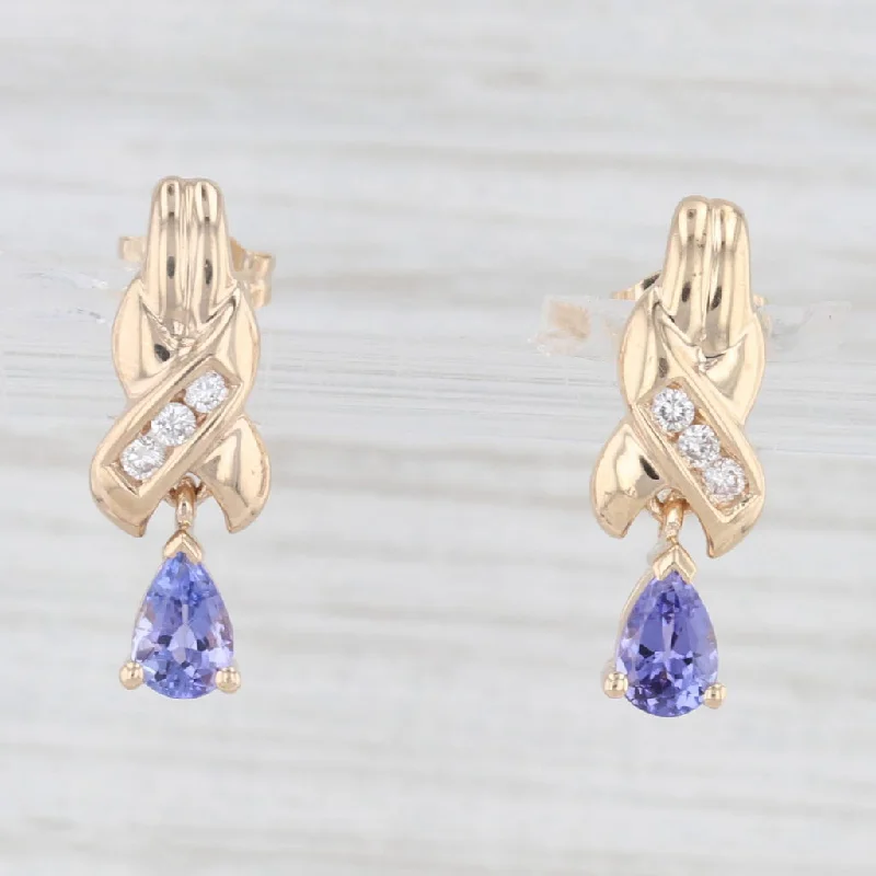 Dazzling Crystal Earrings For Elegant Style-0.90ctw Tanzanite Diamond Drop Earrings 14k Yellow Gold