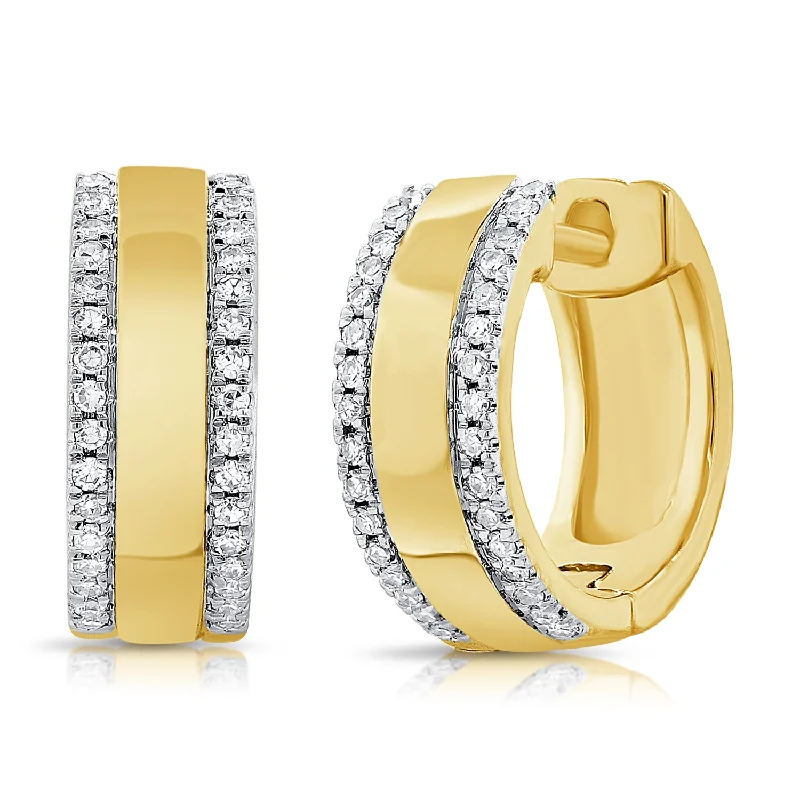 Fancy Earrings For Evening Parties-14K Yellow Gold Diamond Medium Huggie Earrings