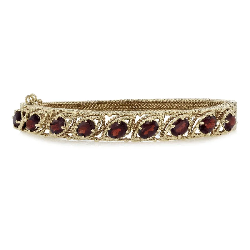 Bangles With Dark Hues-14K Gold Garnet Rope Filigree Bangle Bracelet