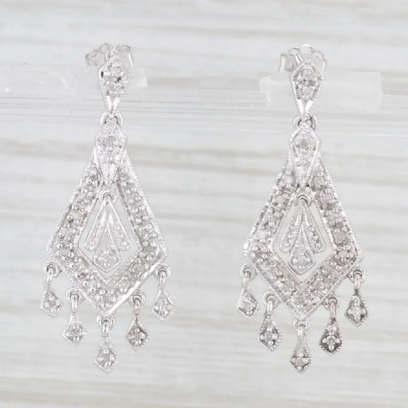 Stylish Resin Earrings For Trendy Looks-0.15ctw Diamond Fringe Dangle Earrings 10k White Gold