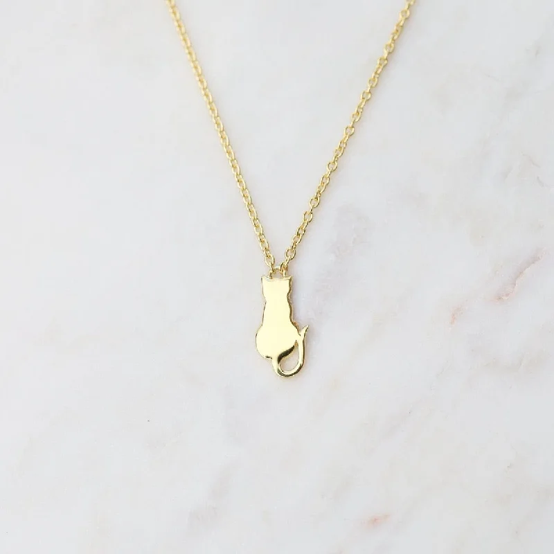 Gold Pendant Necklaces For Fashionable Women-Sitting Cat Necklace - Gold Vermeil