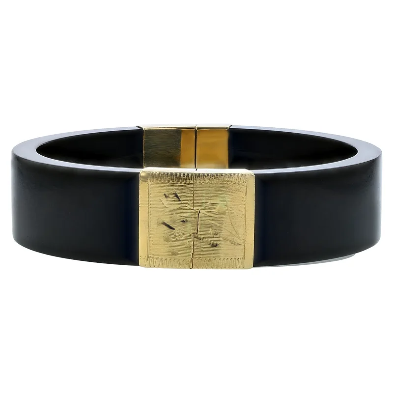 Bangles For A Pop Of Color-14K Gold Black Onyx Hinged Bangle Bracelet