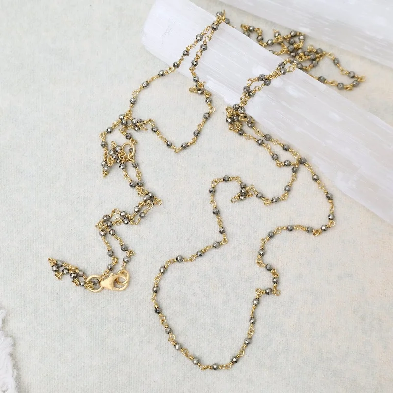 Classic Beaded Necklaces For Timeless Fashion-Long Wire Knotted Pyrite Necklace