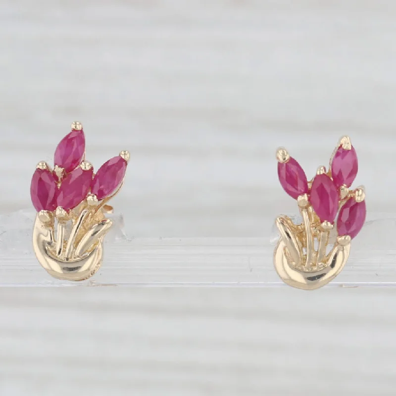 Sleek Silver Earrings For Daily Wear-0.80ctw Ruby Stud Earrings 14k Yellow Gold