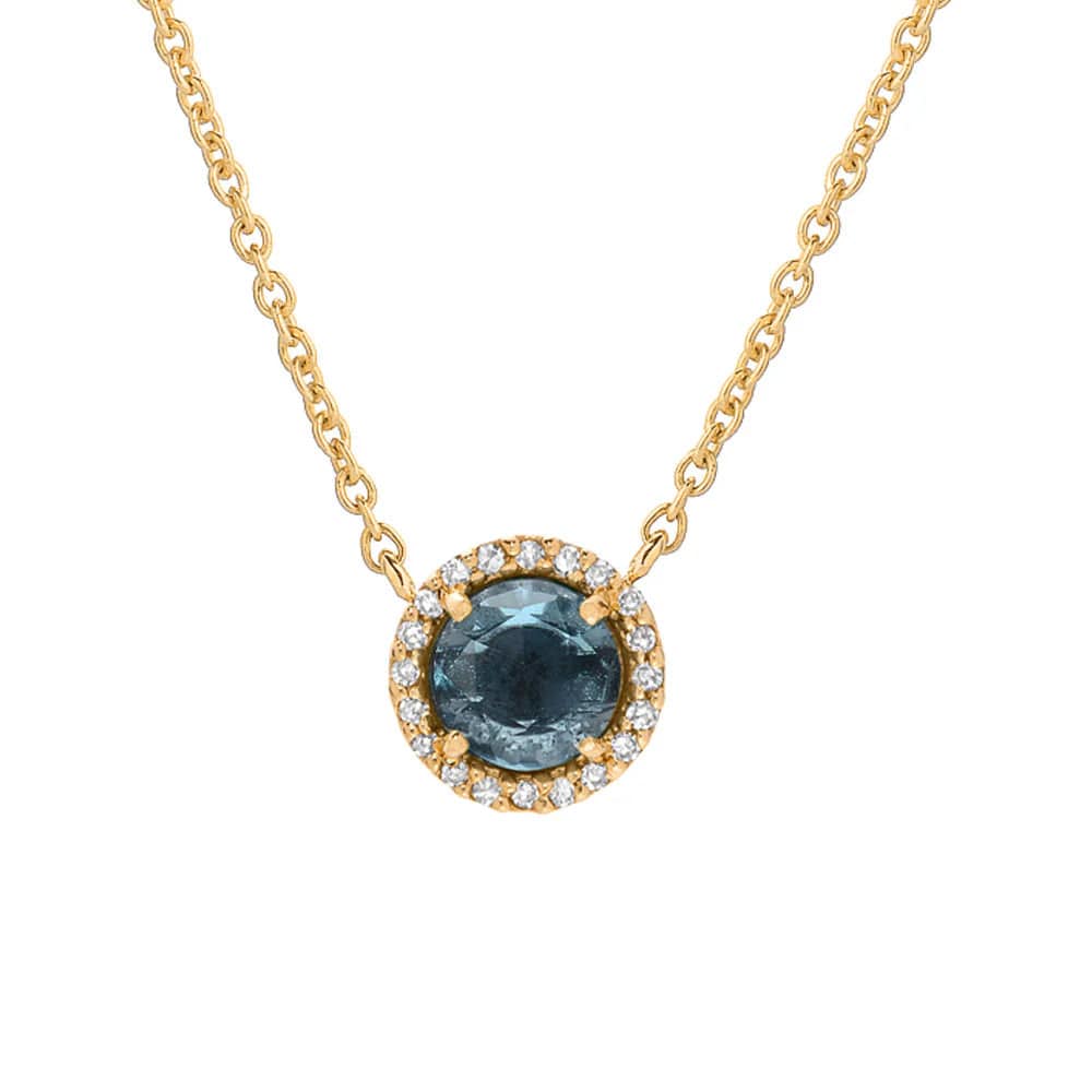 Beautiful Long Pendant Necklaces For Elegant Wear-Rose Cut London Blue Topaz with White Diamond Halo Necklace