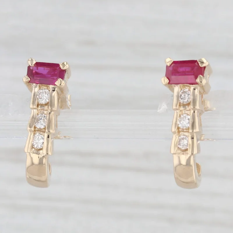 Unique Hoop Earrings For Fashion Lovers-Le Vian 0.93ctw Ruby Diamond J-Hook Earrings 14k Yellow Gold Drops