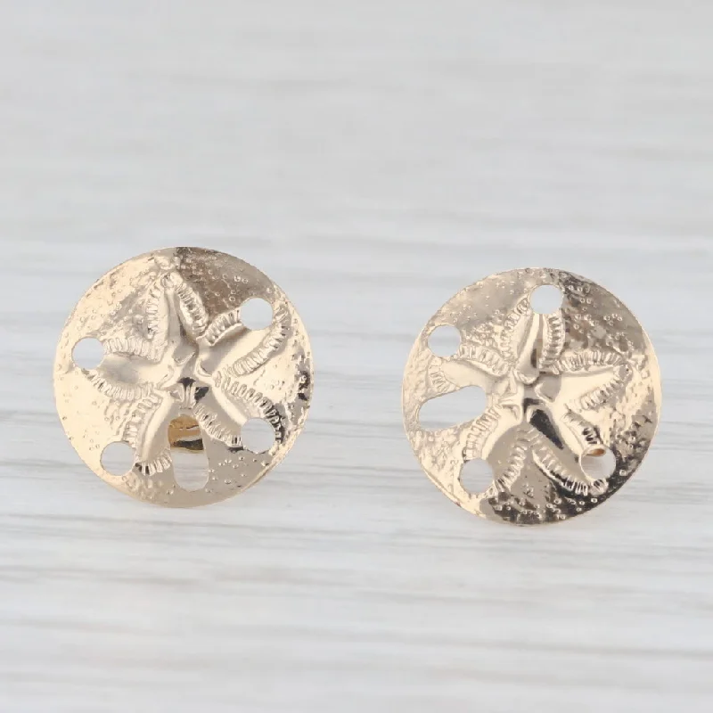 Large Statement Earrings For Parties-Sand Dollar Stud Earrings 14k Yellow Gold Nautical Jewelry