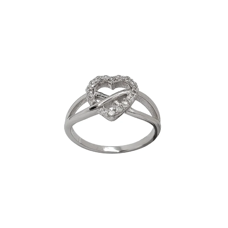 Customizable Wedding Bands For Unique Couples-Zirconia Outlined Interlocked Heart Ring (Silver)