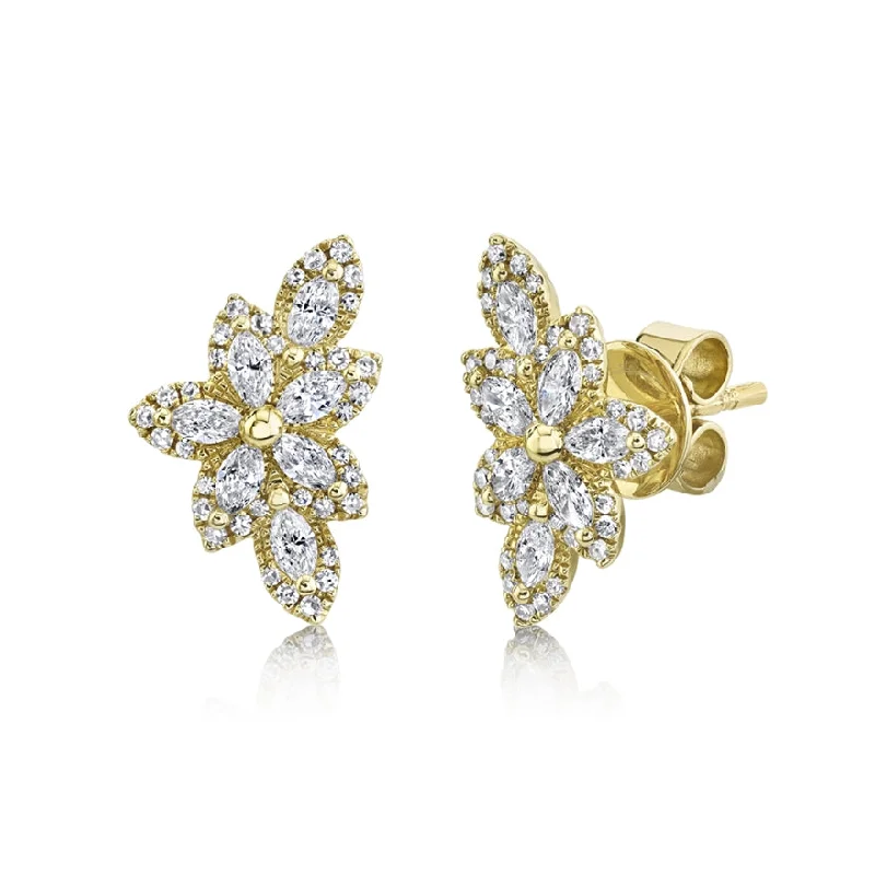 Cute Pearl Stud Earrings For Kids-14K Yellow Gold Diamond Flower Stud Earring