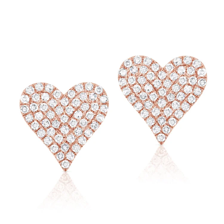 Gorgeous Earrings For Evening Parties-14K Rose Gold Diamond Heart Stud Earrings