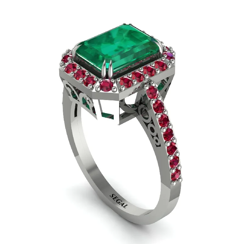 Elegant Gemstone Engagement Rings For Brides-Emerald Cut Emerald Vintage-Inspired Engagement Ring - Addilyn No. 51