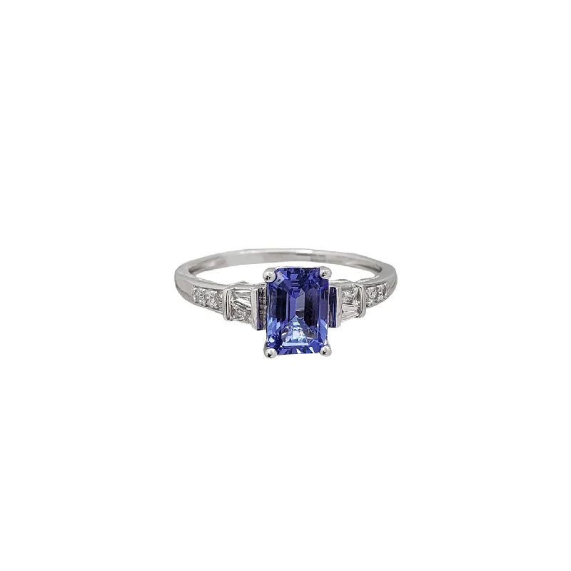 Bold Wedding Bands For Bridesmaids-Diamond & Tanzanite Engagement Ring (14K)