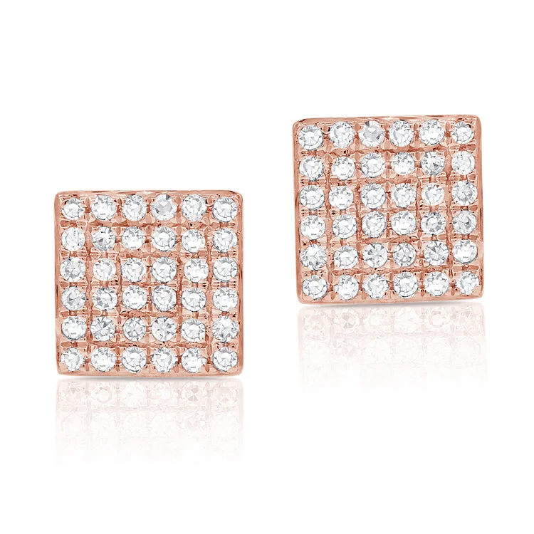 Stylish Resin Earrings For Fashionistas-14K Rose Gold Diamond Square Stud Earrings