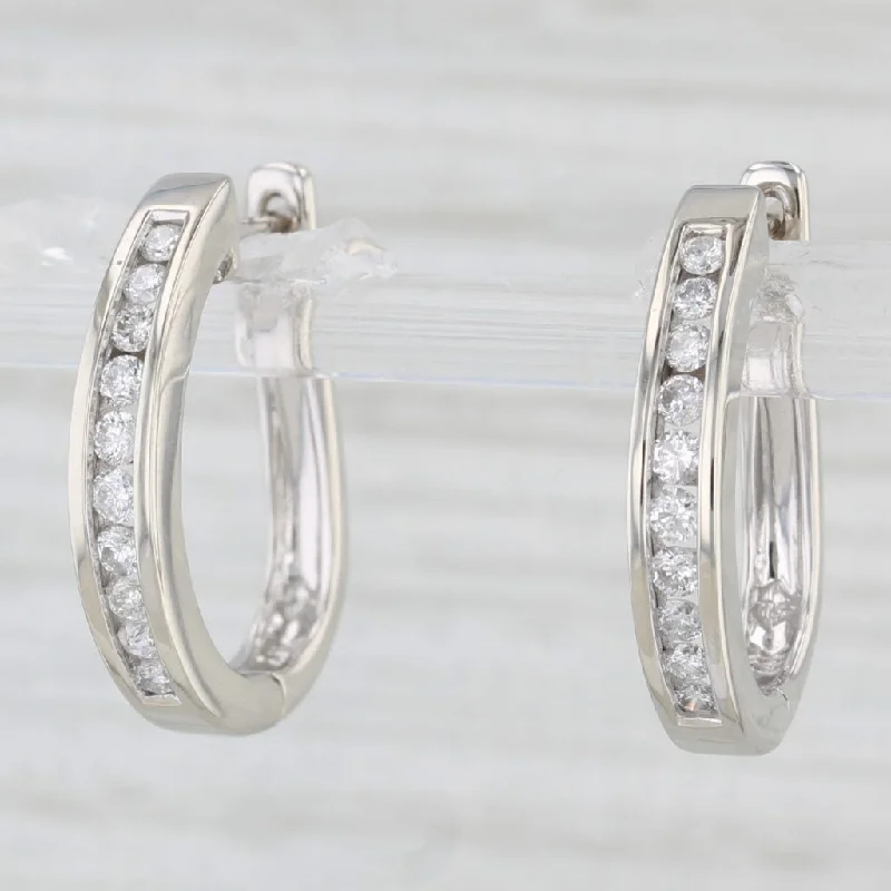 Artistic Earrings For Fashion Statement-0.50ctw Diamond Hoop Earrings 14k White Gold Snap Lever Back