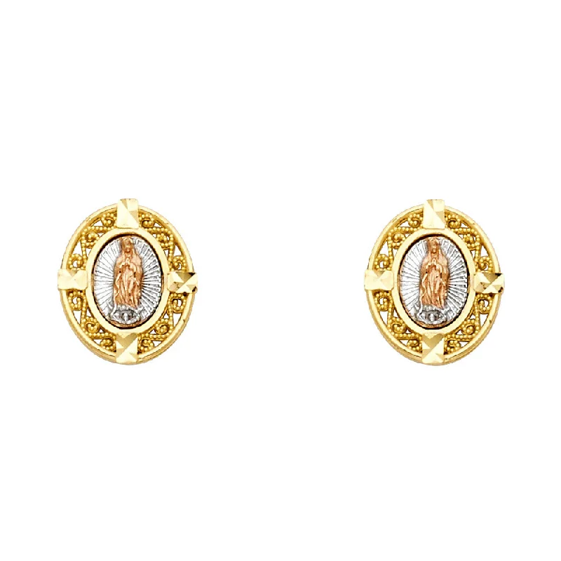 Classic Stud Earrings For Every Day Wear-14K 3C Our Lady of Guadalupe Post Earrings