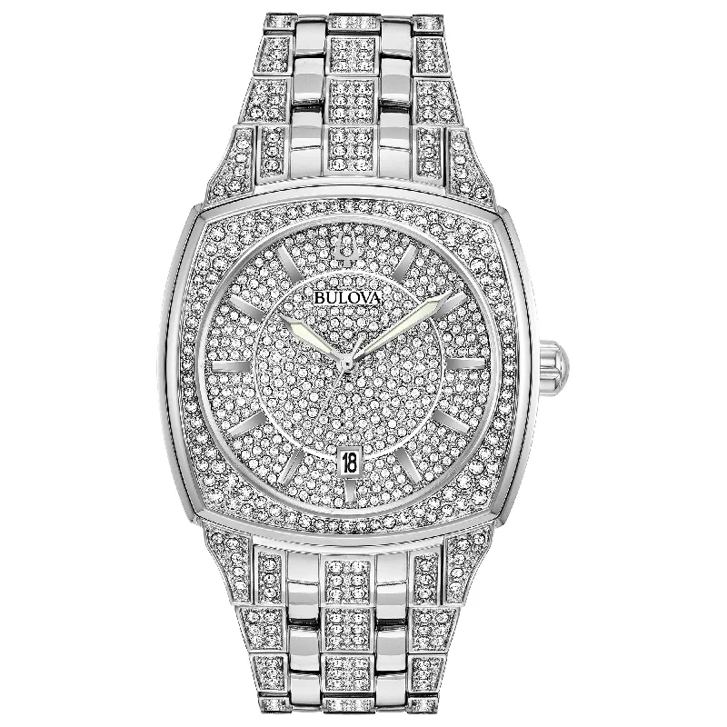 Watches With Star Designs-Bulova Dress/Classic Crystal Mens Watch Stainless Steel