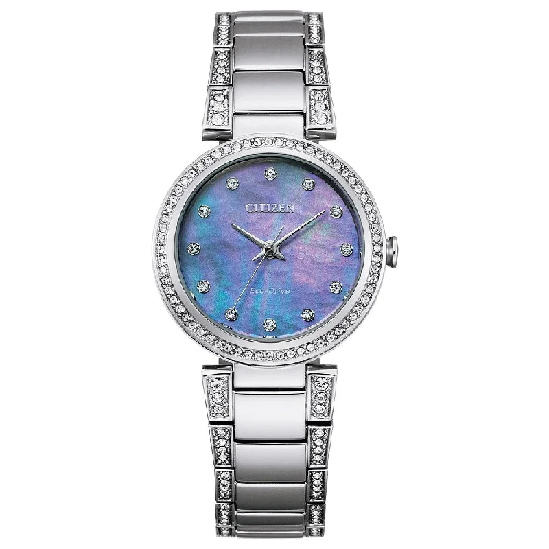 Watches For Diwali-CITIZEN Eco-Drive Dress/Classic Eco Crystal Eco Ladies Stainless Steel