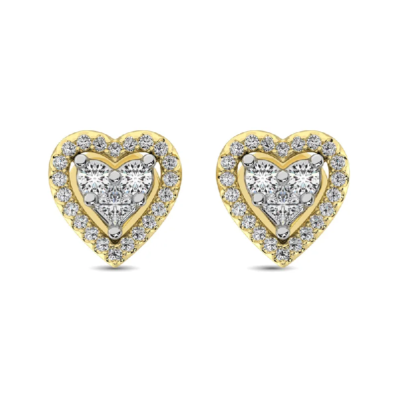 Long Silver Earrings For Evening Wear-10K Yellow Gold 1/3 Ct.Tw. Diamond Heart Stud Earrings