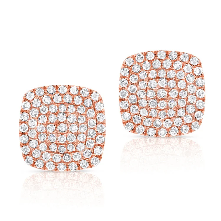 Affordable Hoop Earrings For Fashion Lovers-14K Rose Gold Diamond Cushion Stud Earrings