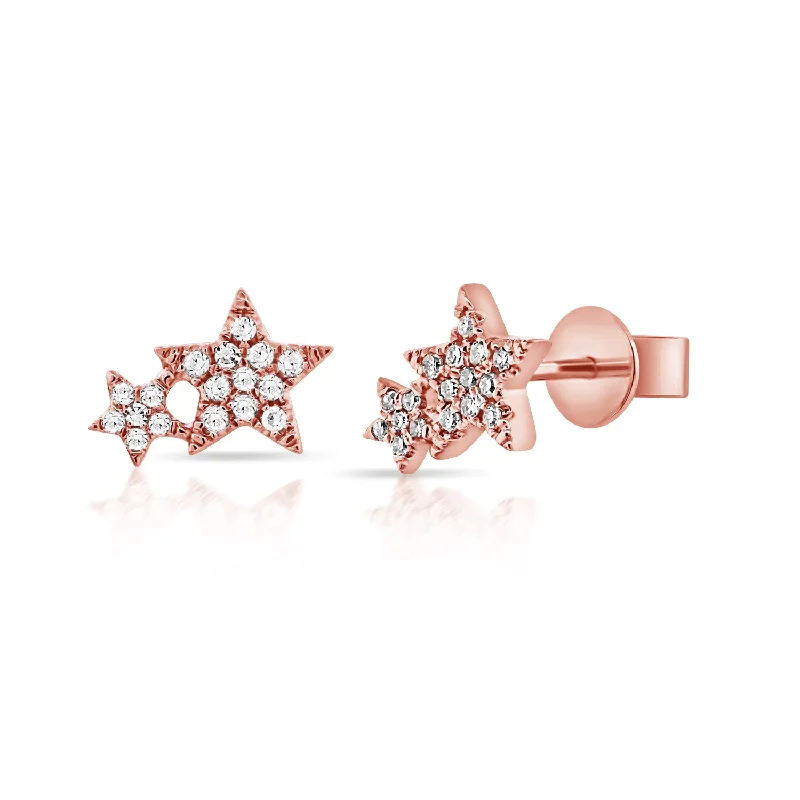 Fashionable Resin Earrings For Summer Look-14K Rose Gold Diamond Double Star Earrings