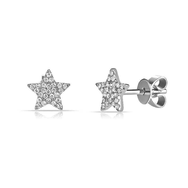 Colorful Earrings For Happy Vibes-14K White Gold Diamond Star Stud Earrings