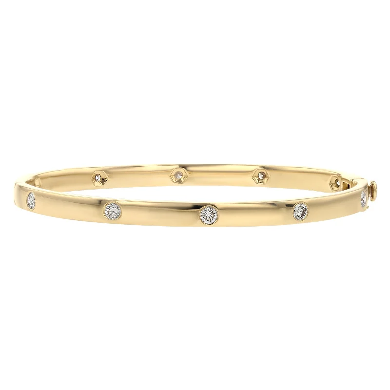 Bangles For Sleek Looks-14K Yellow Gold Diamond Hinged Bangle Bracelet