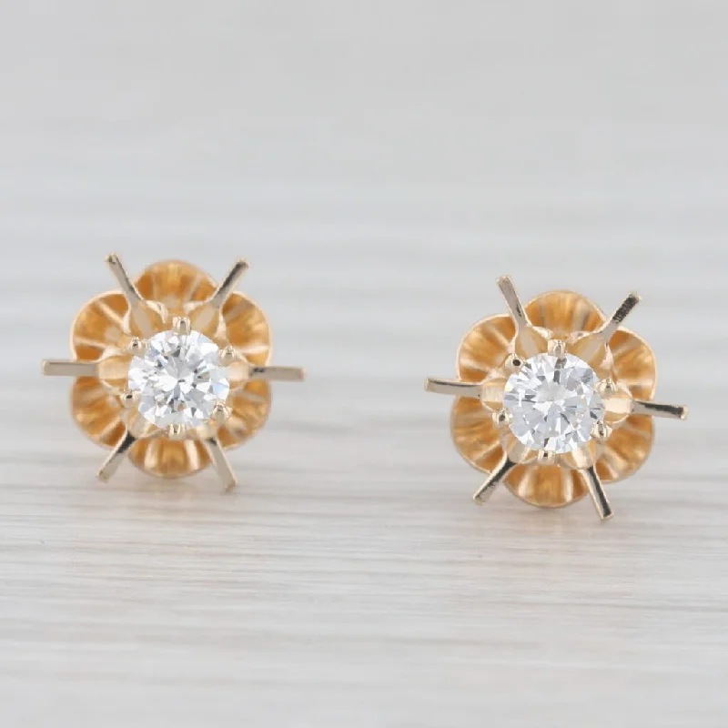 Large Gold Earrings For Bold Style-Vintage 0.33ctw Diamond Buttercup Stud Earrings 14k Yellow Gold