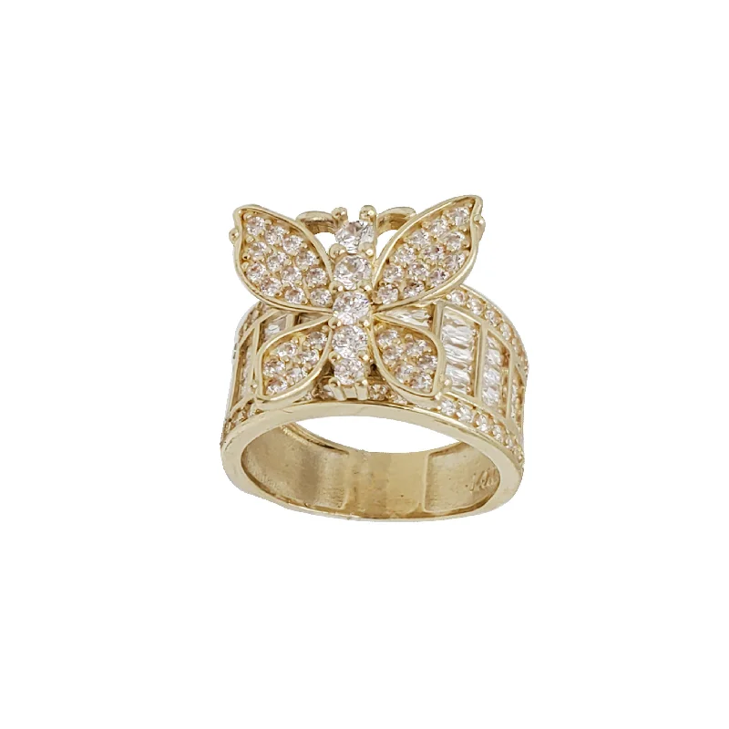 Beautiful Cocktail Rings For Weddings-Zirconia Butterfly Ring (14K)