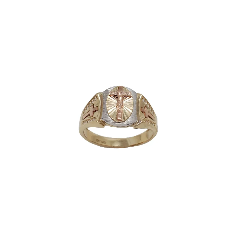 Customizable Wedding Bands For Unique Couples-Zirconia Tri-Color Jesus Ring (14K)