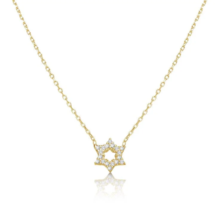 Personalized Initial Pendant Necklaces For Brides-CZ Star of David Necklace - Gold Plated