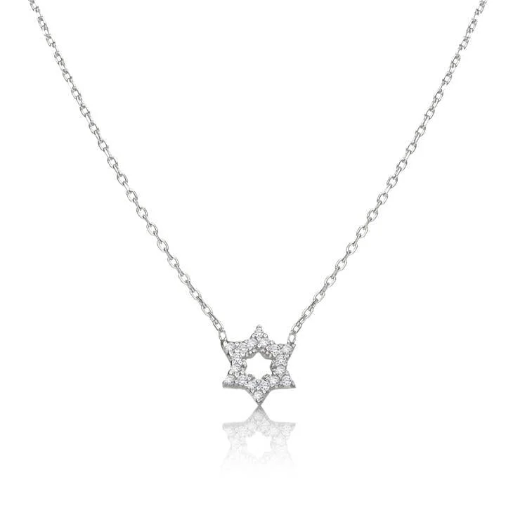 Sparkling Heart Necklaces For Romantic Gifts-CZ Star of David Necklace - Sterling Silver