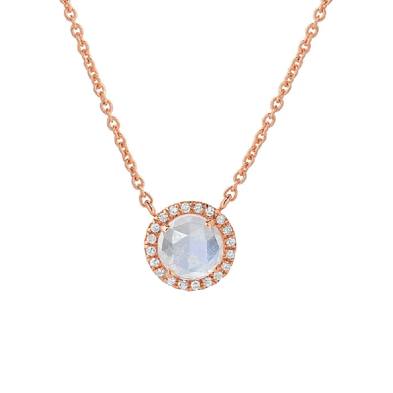 Boho Style Necklaces For Free Spirits-14k Rose Gold Necklace with Rose-cut Rainbow Moonstone