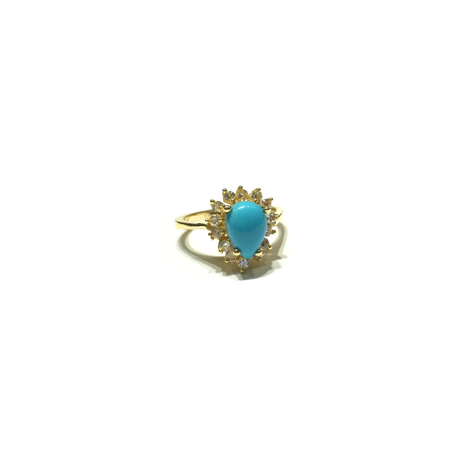 Unique Stackable Rings For Custom Jewelry-Diamond Pear Turquoise  Halo Ring (14K)