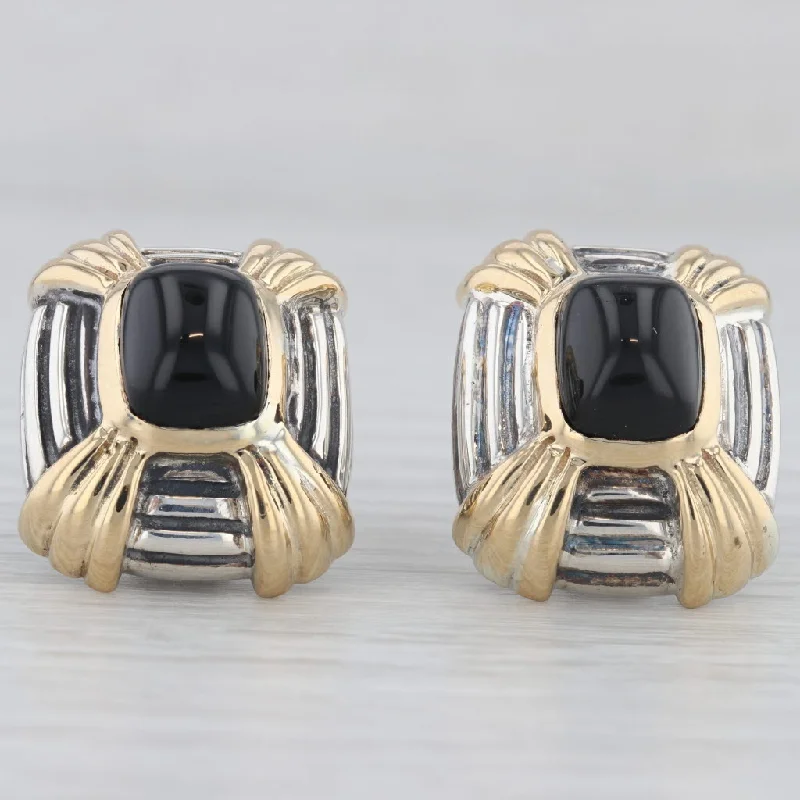 Classy Stud Earrings For Office Wear-Jonah Grossbardt Onyx Statement Earrings Sterling Silver 18k Gold Omega Backs