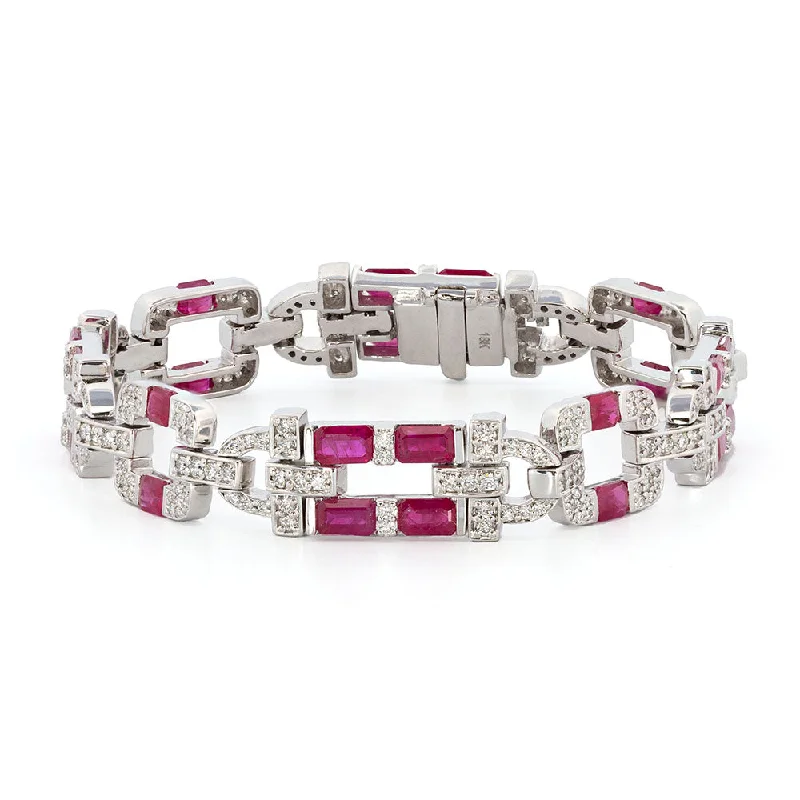 Bracelets In Silver-Art Deco Inspired Ruby & Diamond Bracelet