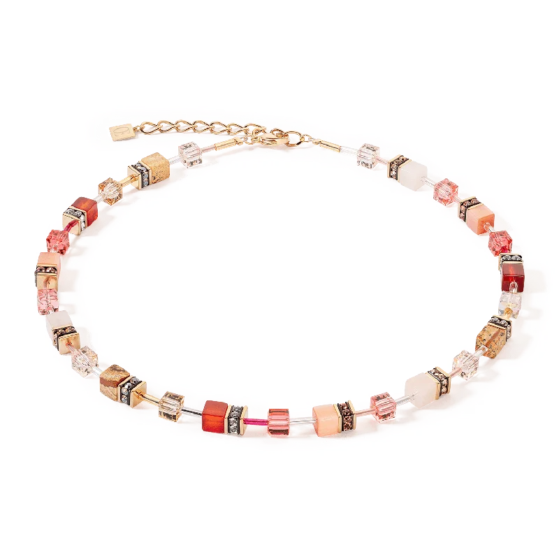 Gold Chain Necklaces For Classic Style-Red Beige GeoCube Iconic Necklace