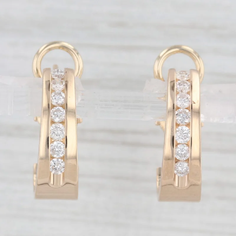 Trendy Drop Earrings For Formal Occasions-0.58ctw Diamond Journey J-Hook Earrings 14k Yellow Gold Omega Backs