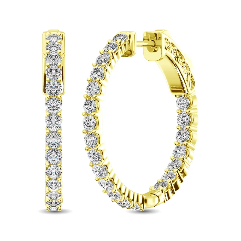 Trendy Crystal Earrings For Holiday Wear-10K Yellow Gold Diamond 1 Ct.Tw. In and Out Hoop Earrings