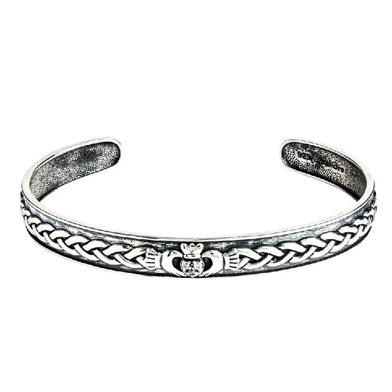 Bangles With Simple Touch-Sterling Silver Claddagh with Celtic Knot Cuff Bangle SB2116