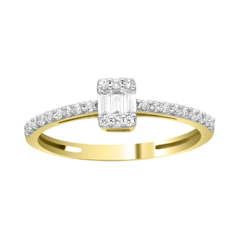 Classic Gold Wedding Rings For Him and Her-Diamond Baguette Square Ring (14K)