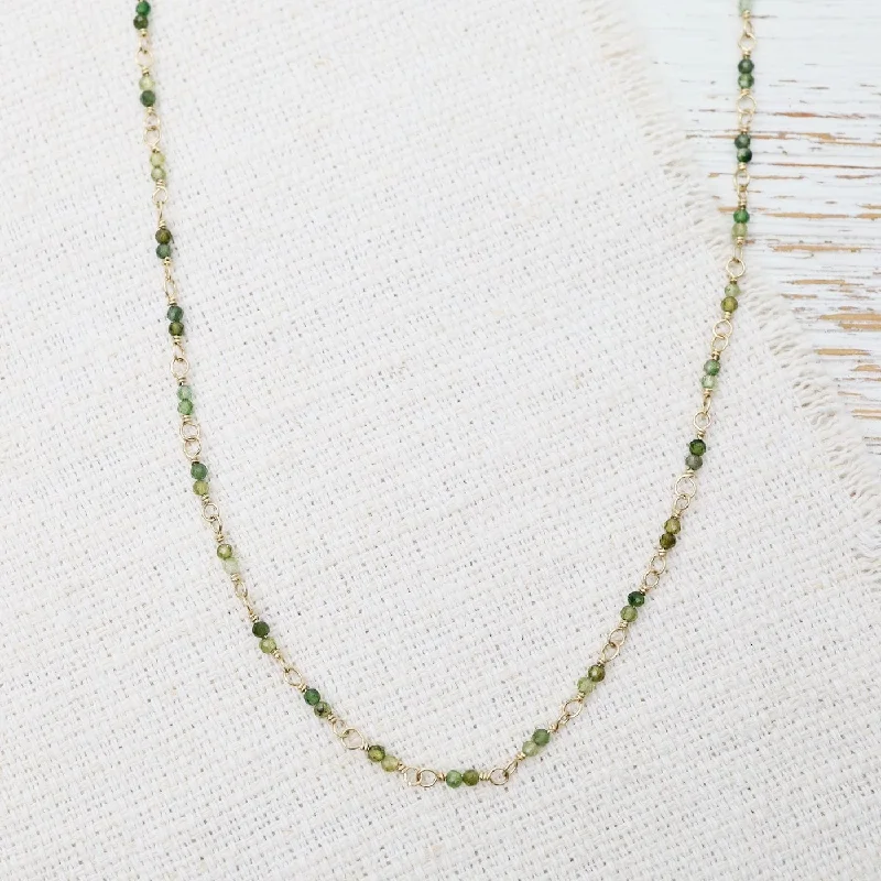 Personalized Initial Necklace For Thoughtful Gifts-14k Hand-Tied Natural Green Tourmaline Gemstone Necklace