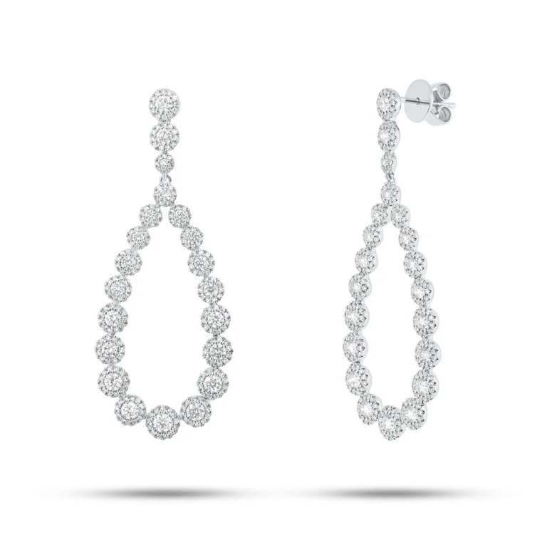 Luxury Diamond Drop Earrings For Glamour-14K White Gold Diamond Halo Pear Drop Earrings