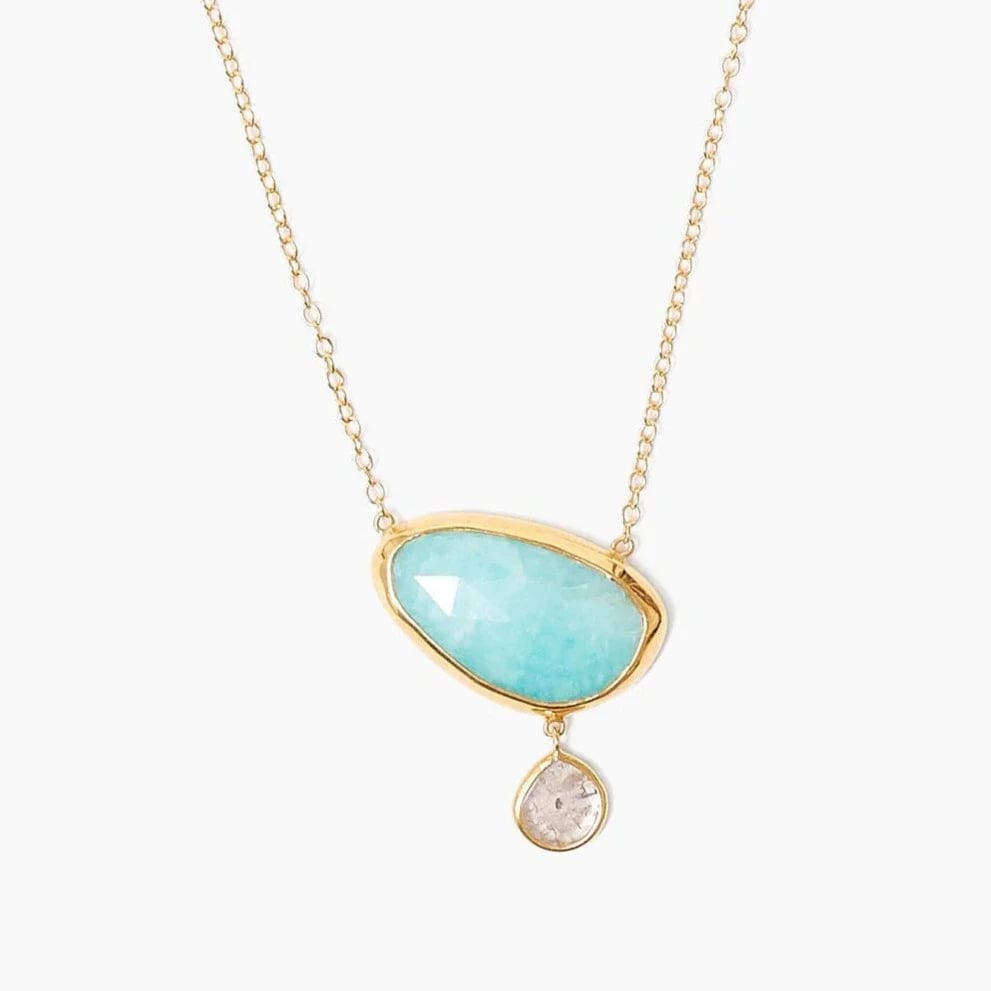 Classic Silver Pendant Necklaces For Formal Wear-14K Amazonite Diamond Drop Gold Cliff Necklace