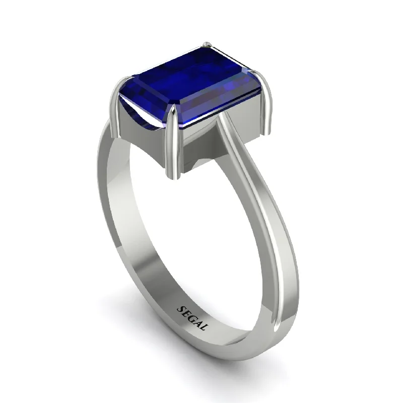 Stunning Emerald Rings For Engagement-Emerald Cut Sapphire Solitaire Engagement Ring - Lana No. 15